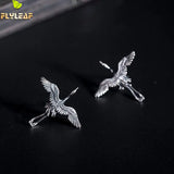 925 Silver Crane Stud Earrings Chinese Style Jewelry