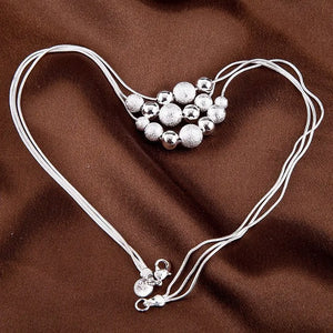925 Silver Retro Round Beads Snake Chain Necklace for Women