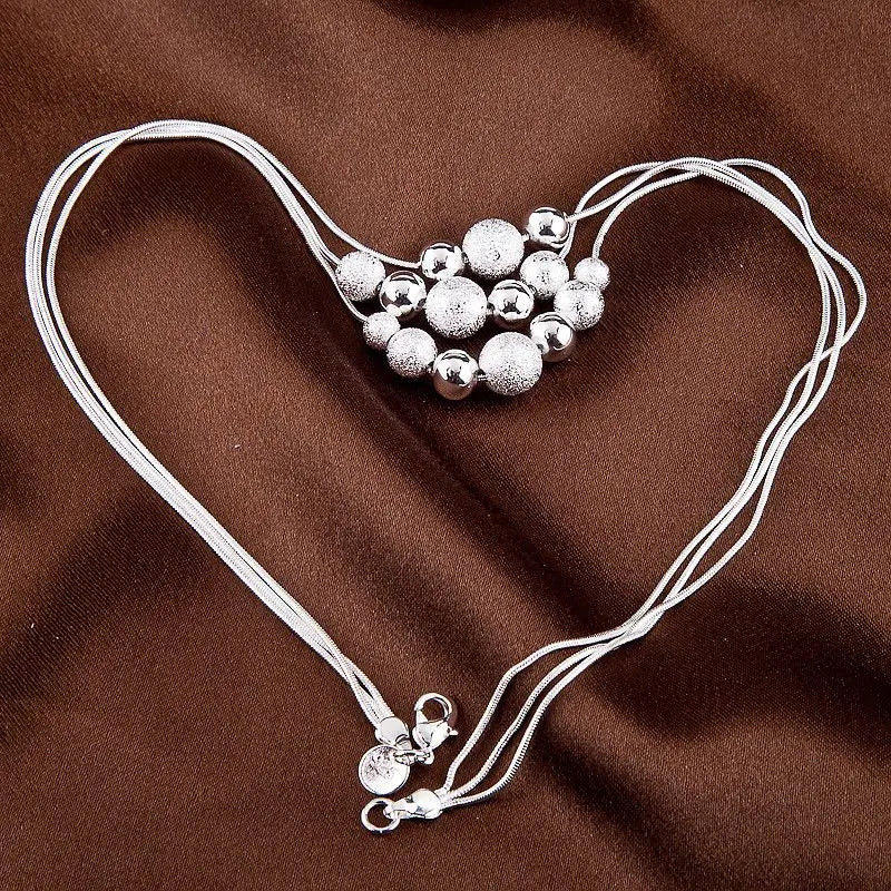 925 Silver Retro Round Beads Snake Chain Necklace for Women