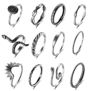 925 Silver Geometric Finger Ring Retro Style Punk Jewelry