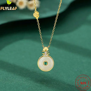 925 Silver Jade Pipa Pendant Necklace Women 18k Plating Jewelry