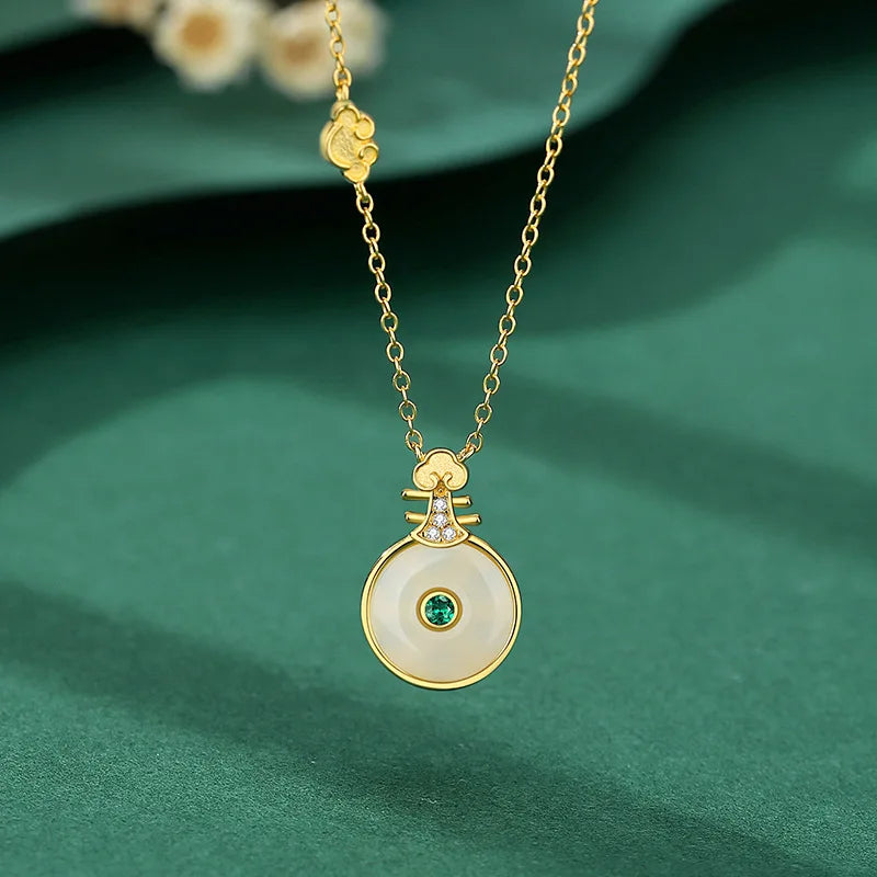 925 Silver Jade Pipa Pendant Necklace Women 18k Plating Jewelry
