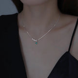 925 Silver Retro Necklace Green Square Diamond Smile Necklace