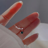 925 Silver Retro Necklace Green Square Diamond Smile Necklace