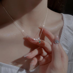 925 Silver Retro Necklace Green Square Diamond Smile Necklace