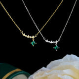 925 Silver Retro Necklace Green Square Diamond Smile Necklace