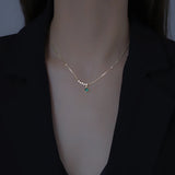 925 Silver Retro Necklace Green Square Diamond Smile Necklace