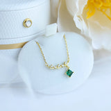 925 Silver Retro Necklace Green Square Diamond Smile Necklace