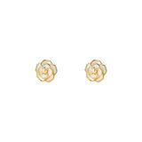 925 Silver Pearl Camellia Flower Stud Earrings French Style