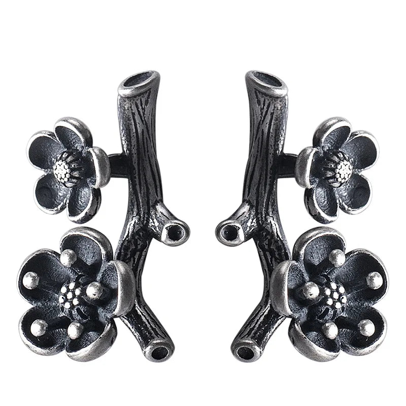 925 Silver Retro Plum Flower Earrings Vintage Jewelry Girl Gift