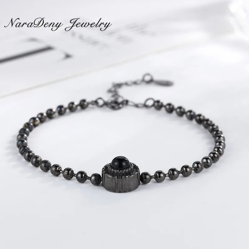 925 Silver Retro Bead Chain Bracelet Bangle Fine Jewelry Girls Gift