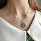 925 Silver Goddess Coin Pendant Necklace Antique Ball Chain Elizabeth Necklaces