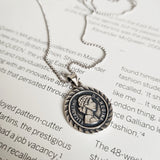 925 Silver Goddess Coin Pendant Necklace Antique Ball Chain Elizabeth Necklaces