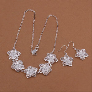 925 Silver Flowers Jewelry Set - Women's Elegant Floral Design