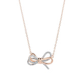 925 Silver Rhinestone Bow Necklace Zirconia Choker