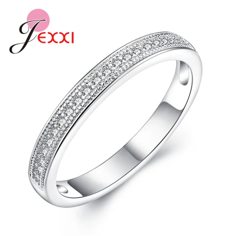 925 Silver Rhinestone Crystal Love Ring Wedding Engagement Zircon Finger Jewelry