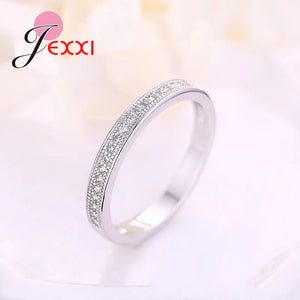925 Silver Rhinestone Crystal Love Ring Wedding Engagement Zircon Finger Jewelry