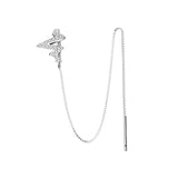 925 Sterling Silver Rhinestone Long Ear Clip Cuff Earrings
