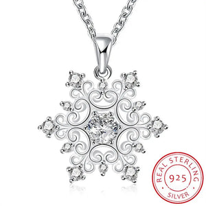 925 Sterling Silver Rhinestone Snowflake Pendant&Necklace