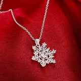 925 Sterling Silver Rhinestone Snowflake Pendant&Necklace