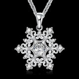 925 Sterling Silver Rhinestone Snowflake Pendant&Necklace