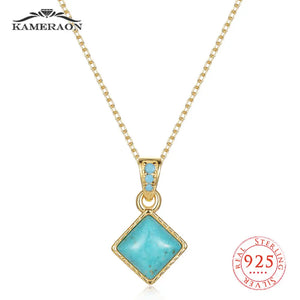 925 Silver Blue MoonStone Pendant Necklace Women Clavicle Chain Fine Jewelry