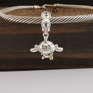 925 Sterling Silver Rich Cartoon Dangle Pendant Charm European Jewelry