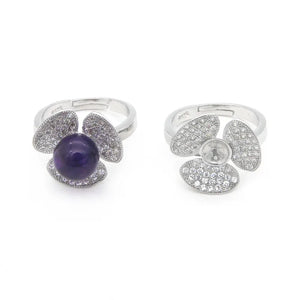925 Silver Ring Base Setting 16mm Adjustable CZ Tray Platinum Plated Women Gift
