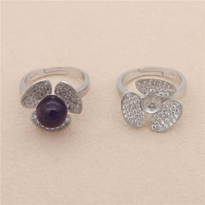 925 Silver Ring Base Setting 16mm Adjustable CZ Tray Platinum Plated Women Gift