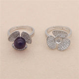 925 Silver Ring Base Setting 16mm Adjustable CZ Tray Platinum Plated Women Gift