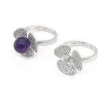 925 Silver Ring Base Setting 16mm Adjustable CZ Tray Platinum Plated Women Gift