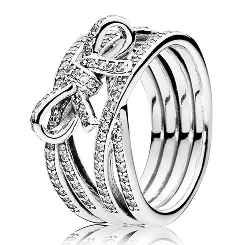 925 Silver Ribbon Twisting Lace Circle Ring Women Gift Jewelry