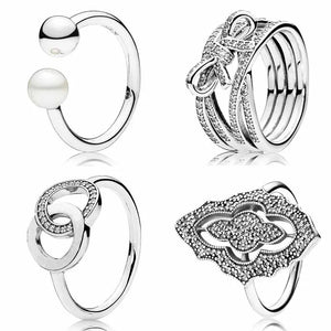 925 Silver Ribbon Twisting Lace Circle Ring Women Gift Jewelry