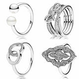 925 Silver Ribbon Twisting Lace Circle Ring Women Gift Jewelry