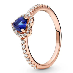 925 Silver Ring Red Heart Crystal Women's Birthday Gift DIY Jewelry