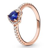 925 Silver Ring Red Heart Crystal Women's Birthday Gift DIY Jewelry