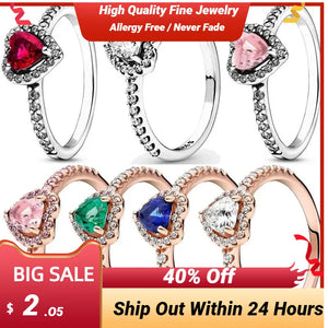 925 Silver Heart Ring with Colorful Crystal, Women's Birthday Gift Jewelry