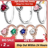 925 Silver Heart Ring with Colorful Crystal, Women's Birthday Gift Jewelry
