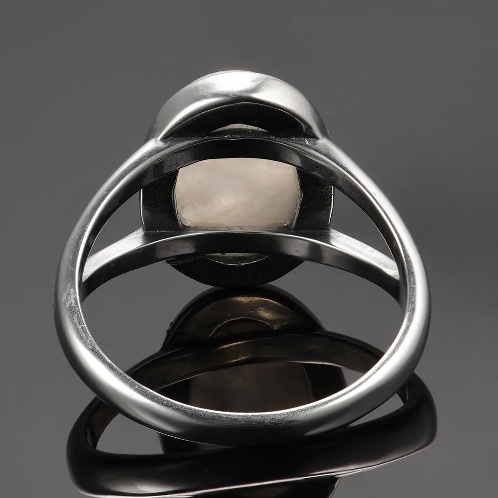 925 Sterling Silver Ring Natural Moonstone Jewelry Rings Gemstone Vintage Jewelr