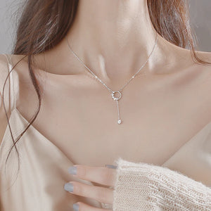 925 Sterling Silver Zircon Tassel Pendant Necklace