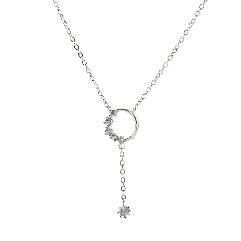 925 Sterling Silver Zircon Tassel Pendant Necklace