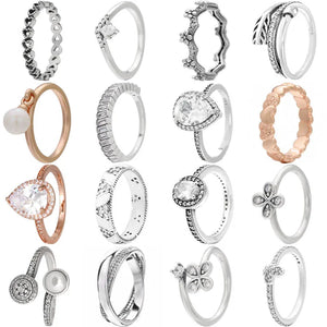 925 Silver Openwork Vintage Heart Pearl Arrow Ring Crystal Women's Jewelry