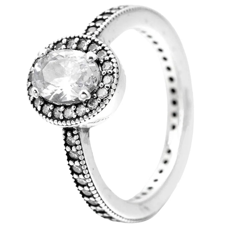 925 Silver Openwork Vintage Heart Pearl Arrow Ring Crystal Women's Jewelry