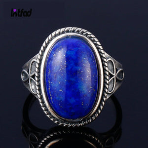 925 Silver Ring Natural Lapis Moonstone Women Vintage Jewelry