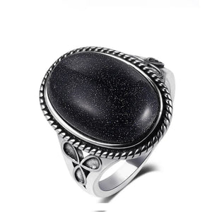 925 Silver Ring Natural Lapis Moonstone Women Vintage Jewelry
