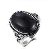 925 Silver Ring Natural Lapis Moonstone Women Vintage Jewelry