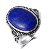 925 Silver Ring Natural Lapis Moonstone Women Vintage Jewelry