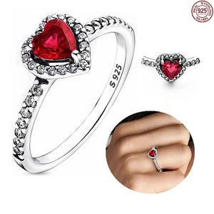 925 Silver Red Heart Crystal Ring Women's DIY Jewelry