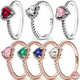 925 Silver Red Heart Crystal Ring Engagement Birthday Gift