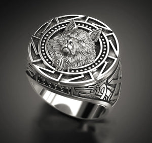 925 Silver Wolf Totem Thai Silver Warrior Men's Ring